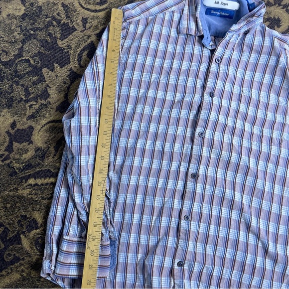 Tommy‎ Bahama Shirt Men Size L Blue Check Textured Silk Long Sleeve Casual - Picture 6 of 9
